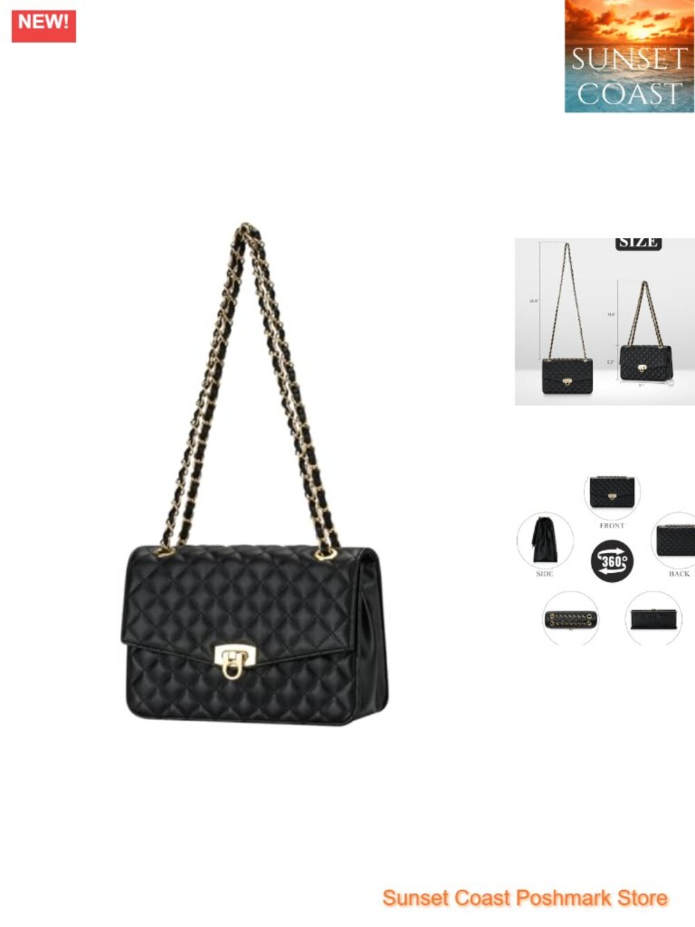 Quilted Vegan Leather Crossbody Bag with Chain Strap, Small Shoulder Purse